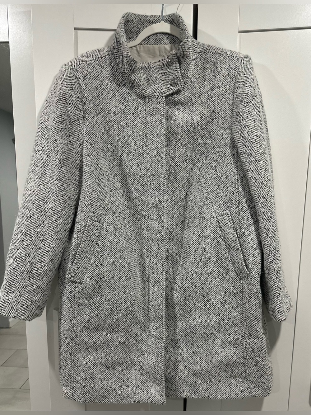 Lost Gray Herringbone Pea Coat with Stand Collar